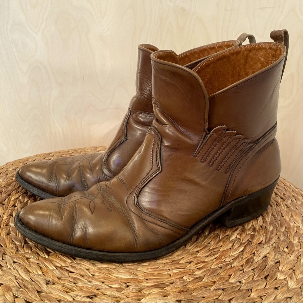 Vintage Boulet Boots Brown Leather Mens Western Ankle Boots Size 11 / 11.5